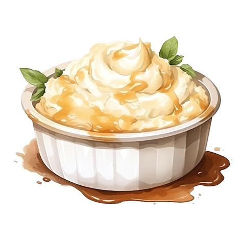 Premium Photo Beautiful Mashed Potatoes With Gravy Watercolor Clipart Illustration