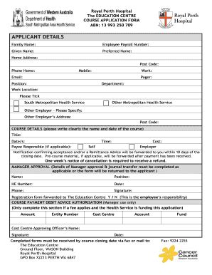 Fillable Online Palliativecarewa Asn RPH Application Form 2012