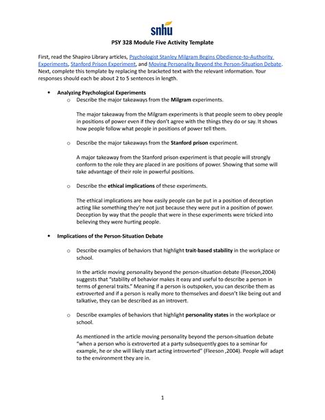 PSY 328 Module Five Activity Template PSY 328 Module Five Activity