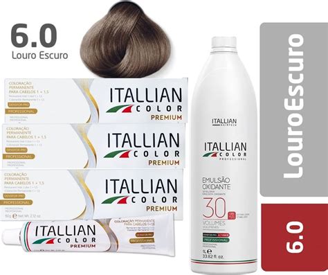 Kit Itallian Color 3 Tintura 6 0 Louro Escuro Emulsão Oxigenada 30