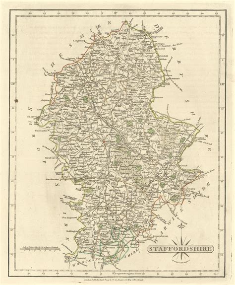 Antique County Map Of Staffordshire By John Cary Original Outline