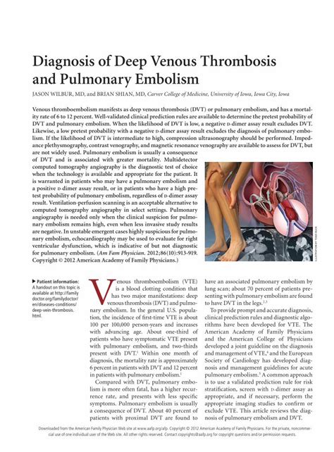 (PDF) Diagnosis of Deep Venous Thrombosis and Pulmonary … · Diagnosis ...