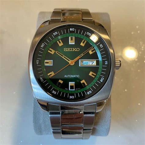 Seiko Retro Men S Automatic Recraft Green Dial Stainless Steel Watch Snkm97 Watchcharts