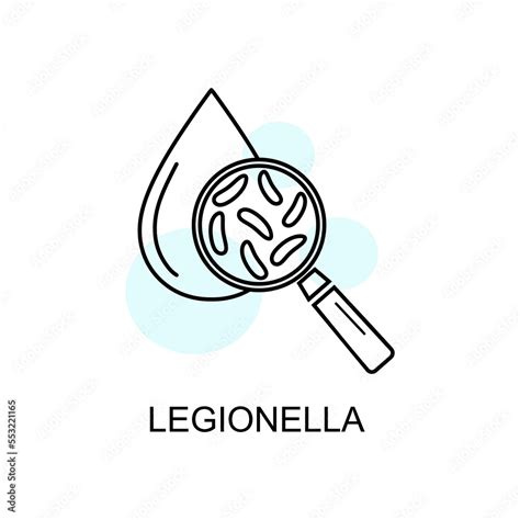 Legionella water test linear icon. Water drop with magnifier and bacterium legionella in linear ...