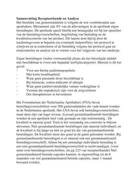 Samenvatting Apotheker En Geneesmiddel College S Recepteerkunde En