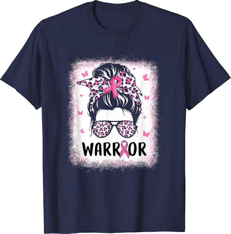 Messy Bun Glasses Wear Pink Warrior Breast Cancer Awarenes T Shirt