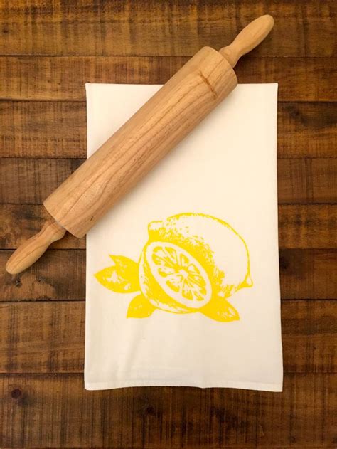 Screen Printed Everyday Kitchen Towel Vintage Lemon Kitchen Towel