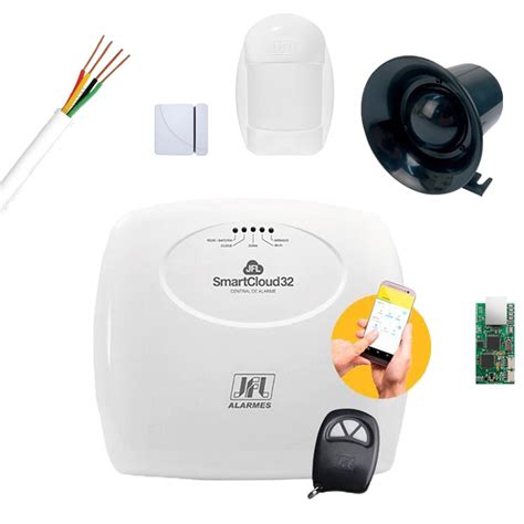 Kit Central Alarme JFL Wifi Smartcloud 32 4 Sensores Acesso Celular