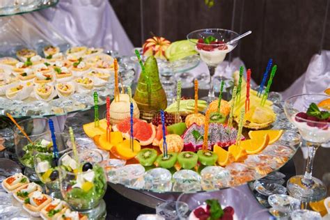 Canapes, Fruit and Dessert Buffet for the Holiday Stock Image - Image ...