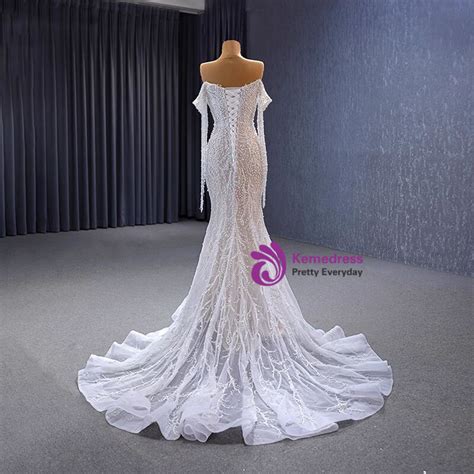 White Mermaid Pearls Sweetheart Wedding Dress
