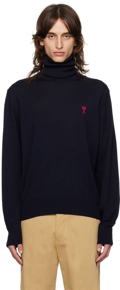 Ami Paris Navy Red Ami De C Ur Turtleneck Ssense