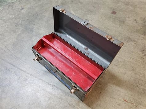 18″ Vintage Craftsman Gray Metal Tool Box Mechanics Tool Carry Box with ...