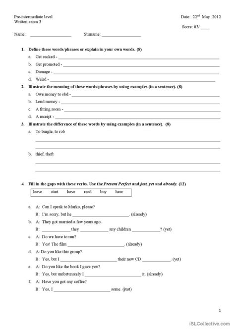 Face To Face Pre Intermediate Test English ESL Worksheets Pdf Doc