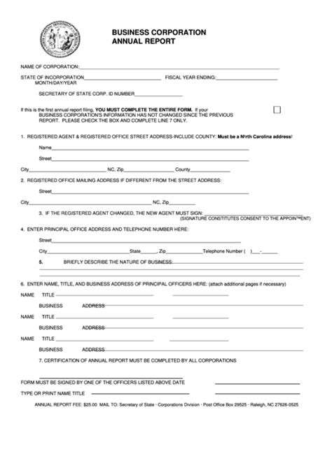 Business Corporation Annual Report Form - North Carolina Secretary Of ...