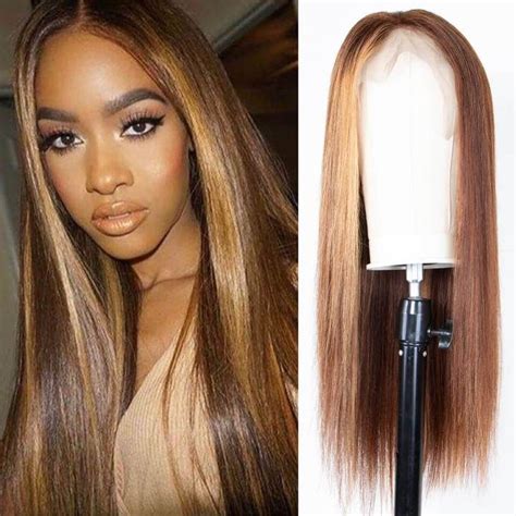 Klaiyi 9A Honey Blonde Highlight Color Straight Hair Lace Front Wigs