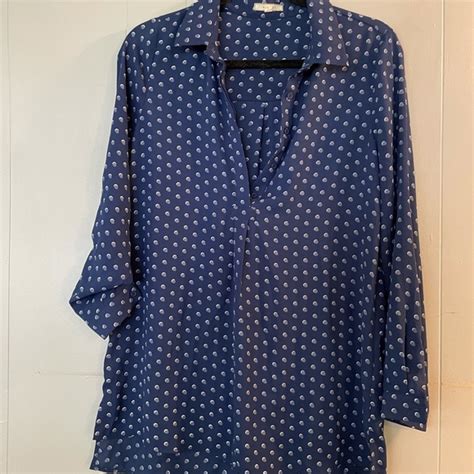 Pleione Tops Pleione Blue Polka Dot Blouse Size S Poshmark