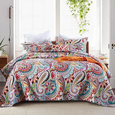 Qucover Bedspreads King Size 3 Piece Breathable Microfiber Floral