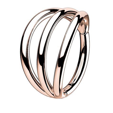 Rose Gold Pvd Triple Side Bar Titanium Hinged Segment Ring