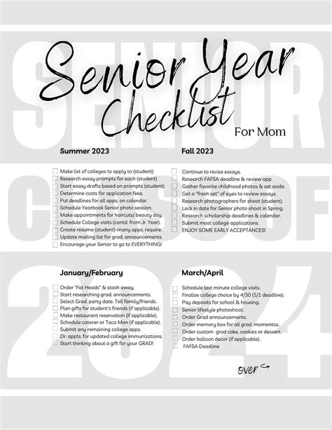 Senior Class Of Senior Year Checklist Senior Mom Etsy