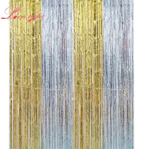 1pc 1x2meters Gold Foil Fringe Tinsel Curtain Tassel Garlands Scene