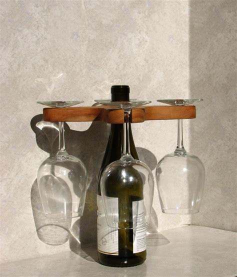 Wine Glass Holder On Wine Bottle Caddie Made From Reclaimed Wood 4 Glasses Wine Glass