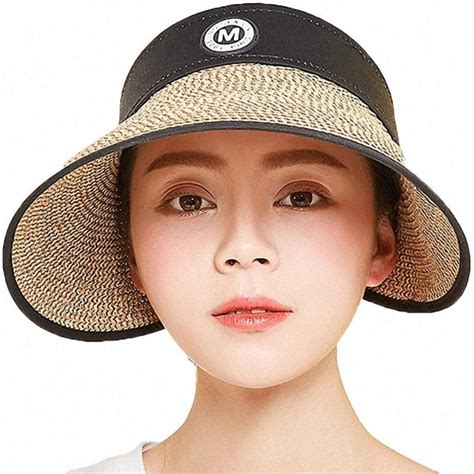 Women S Summer Foldable Straw Sun Visor W Cute Bowtie Upf 50 Packable Wide Brim Roll Up Visor