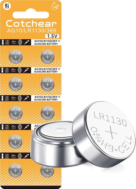 Cotchear 10pcs Ag10 Button Cell Batteries Lr1130 Button Cell Battery 389 Sr54 189 Sr1130 Lr54