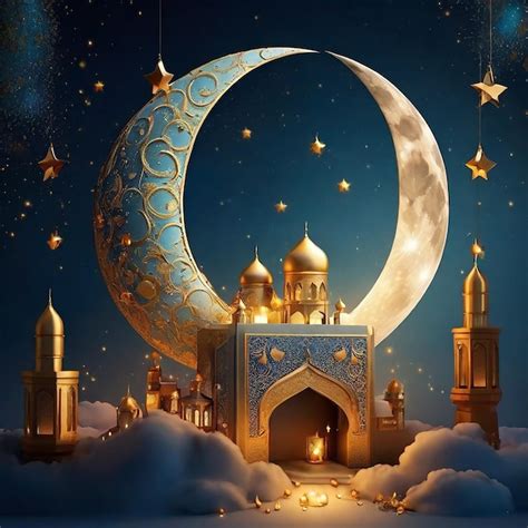 Premium Photo Eid Mubarak Luxury Moon Star Mosque