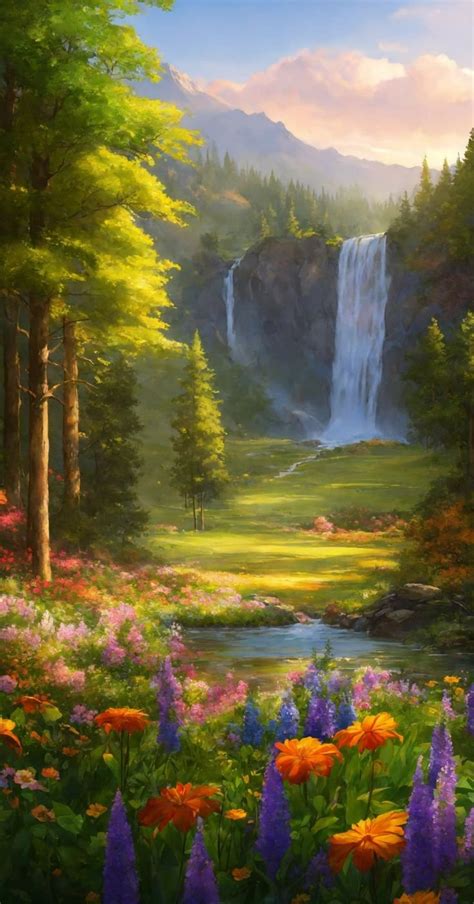 Solve Waterfall And Wildflowers Jigsaw Puzzle Online With 98 Pieces