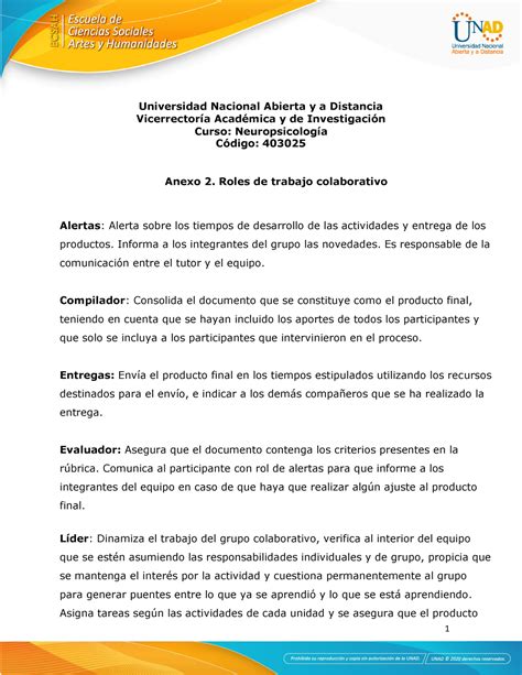 Anexo 2 Roles De Trabajo Colaborativo 1 Universidad Nacional