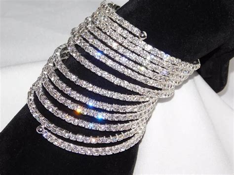 12 Rows Spiral Party Clear Rhinestone Bangle Crystal Upper Arm Bracelet Cuff Wedding Bridal