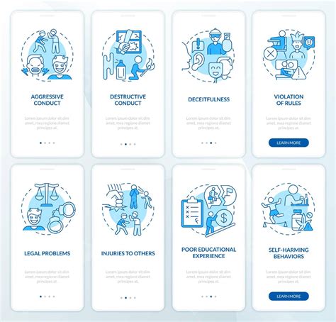 Blue Onboarding Mobile App Screen Set For Conduct Disorder Vector