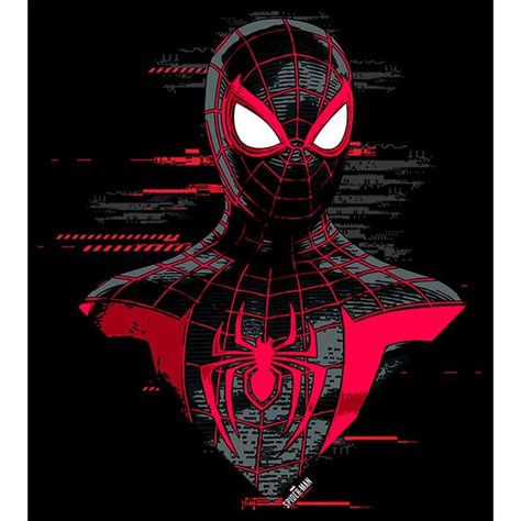 Mens Marvel Spider Man Miles Morales Portrait Drawing T Shirt Black