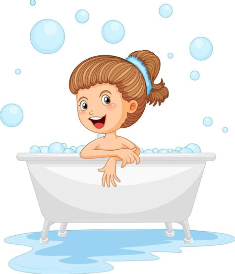 Happy girl taking a bath 8190965 Vector Art at Vecteezy