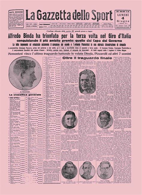 Prima Pagina De La Gazzetta Dello Sport Del 04 Giugno 1928