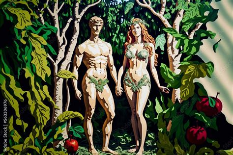 adam and eve, eden garden, using a.i Stock Illustration | Adobe Stock