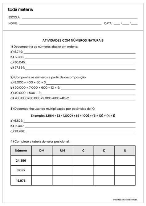 Atividades Sobre Numeros Naturais - Atividades sobre números naturais (prontas para imprimir) - Toda Matéria