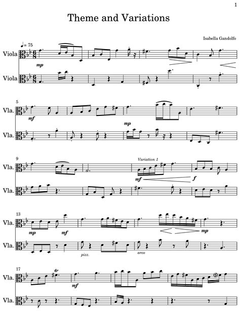 Theme And Variations Sheet Music For Viola