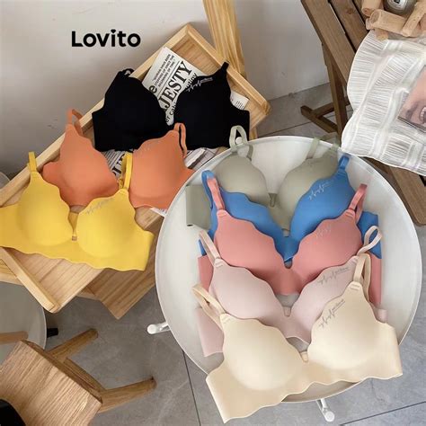 Lovito Casual Bralette Feminino Liso Alinhado Babados Lne