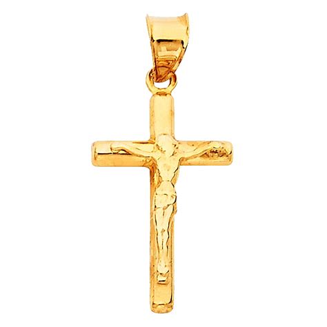 Solid 14k Yellow Gold Christian Crucifix Cross Pendant 19mm X 12mm