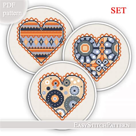 Abstract Hearts Cross Stitch Pattern Set Of Love Inspire Uplift