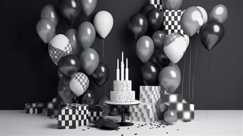 Aniversarios Preto E Branco - Uma festa de aniversário em preto e branco com balões e um bolo. | Foto ...