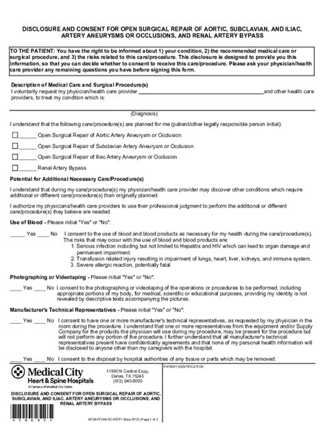 Fillable Online Disclosure And Consent For Open Surgical Repair Of