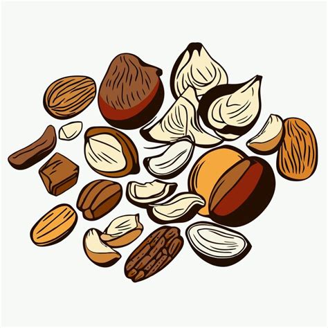 Ilustración de una mezcla de diferentes tipos de nueces Vector Premium