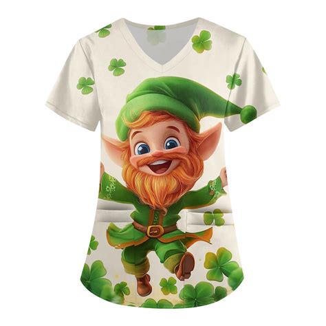 Dengdeng St Patrick S Day Scrubs For Women Clearance V Neck Shamrock