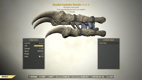 3 Bloodied Deathclaw Gauntlet Swing Speed 1 Strength Fallout 76 Pc