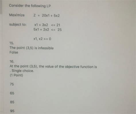 Solved Consider The Following Lp Maximize Z 20x1 5x2