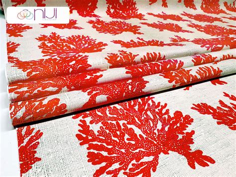 New Retro Red Coral Pattern Upholstery Fabric By The Meter Etsy