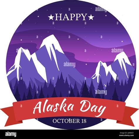 Happy Alaska Day On October 18 Hand Drawn Cartoon Flat Illustration With Flag Waving In Winter