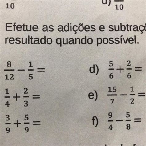 Efetue as adições e subtrações simplificando o resultado quando